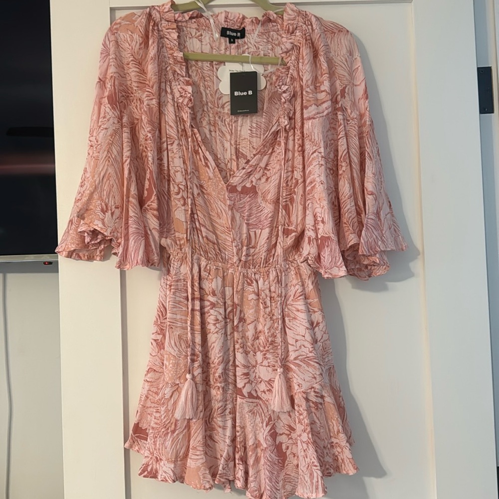 Blue B pink short romper